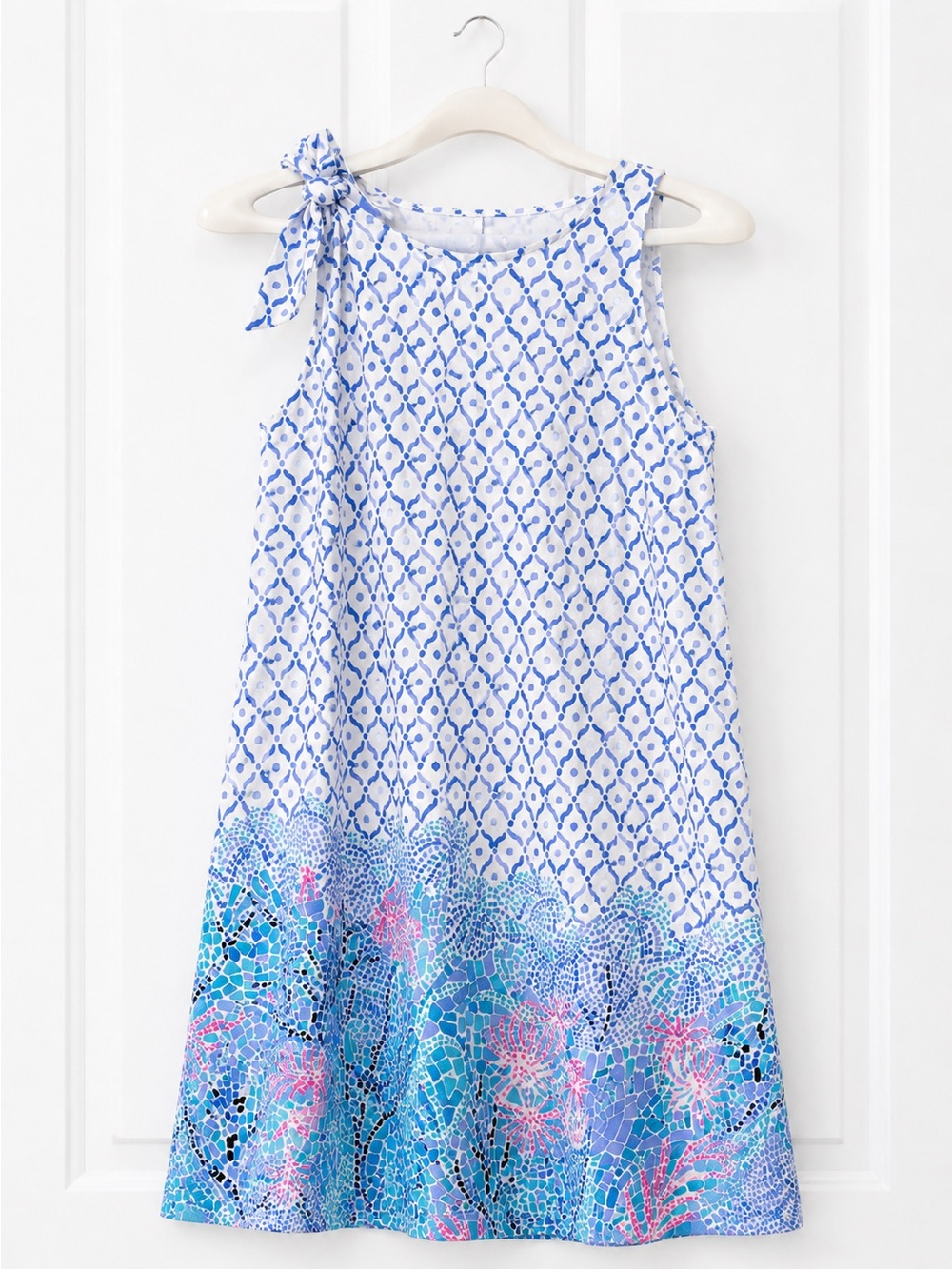 Lilly Pulitzer Blue and White Printed Tie-Shoulder Dress